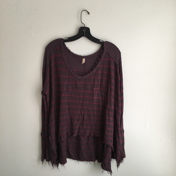 Free People Sunset Striped Gray and Red Thermal - Picture 2 of 4